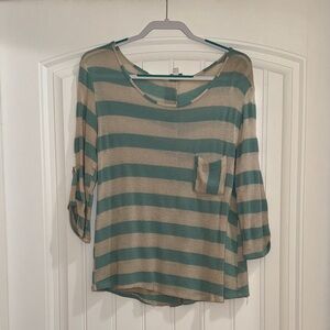 Striped Teal and Tan Women's Medium Top